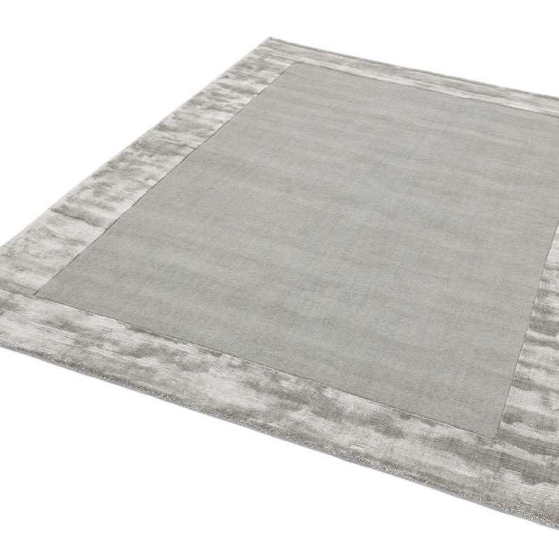 Ascot Silver Hand Woven Wool and Viscose Border Rug