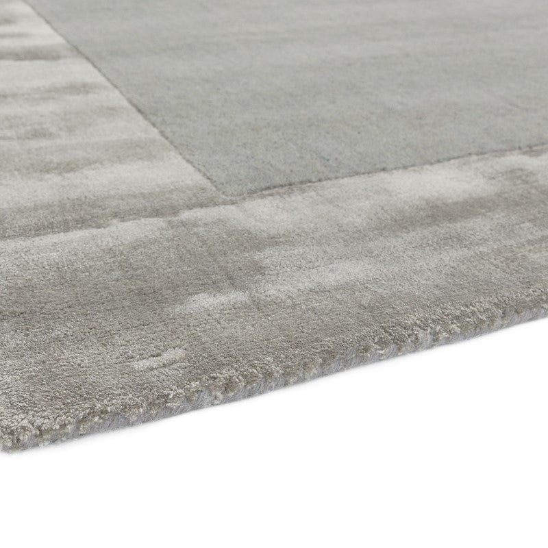 Ascot Silver Hand Woven Wool and Viscose Border Rug