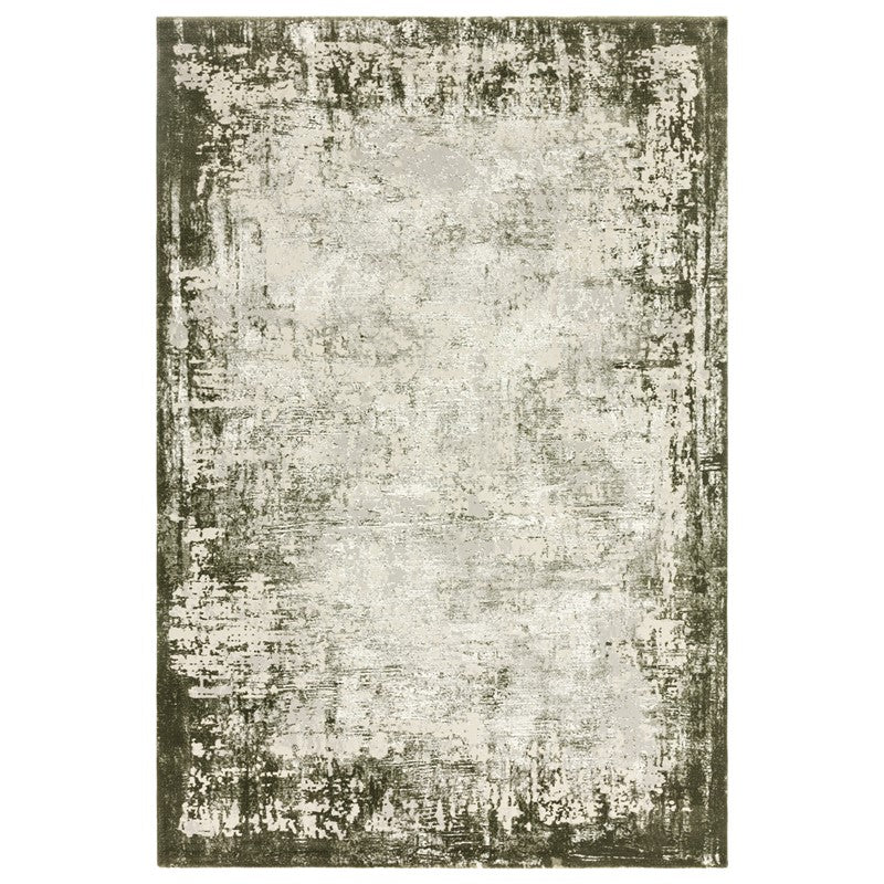Kuza Border Modern Distressed Rug in Green