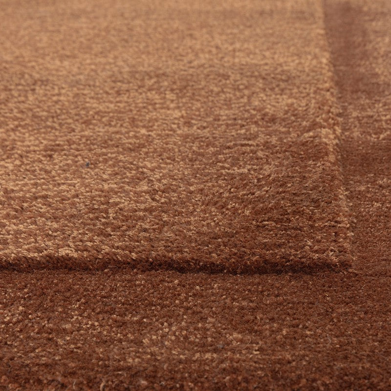 Rise Modern Plain Hand Carved Wool Rugs in Rust Orange