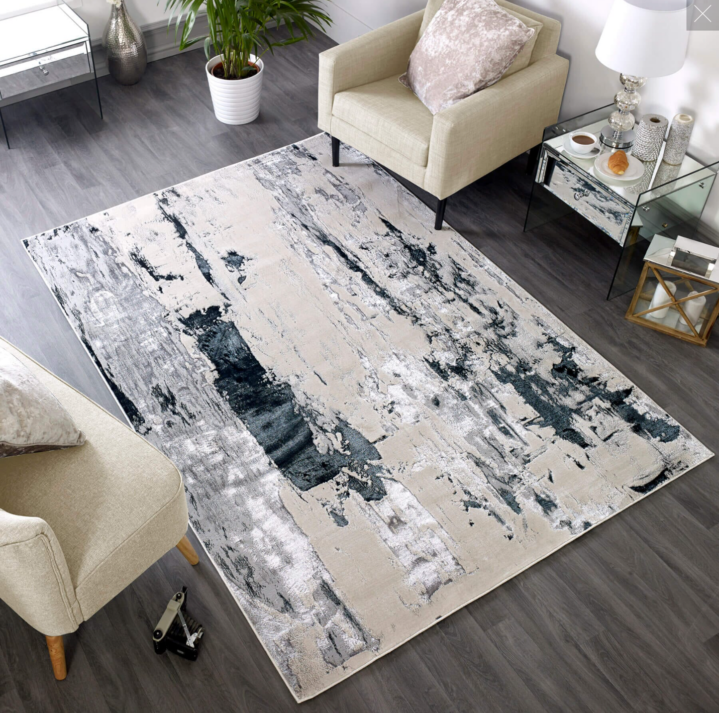 Aurora Glacier AU10 Abstract Rugs in Metallic Silver Grey