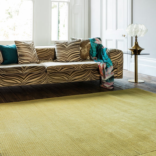 York Plain Wool Ribbed Border Rugs in Mustard Yellow
