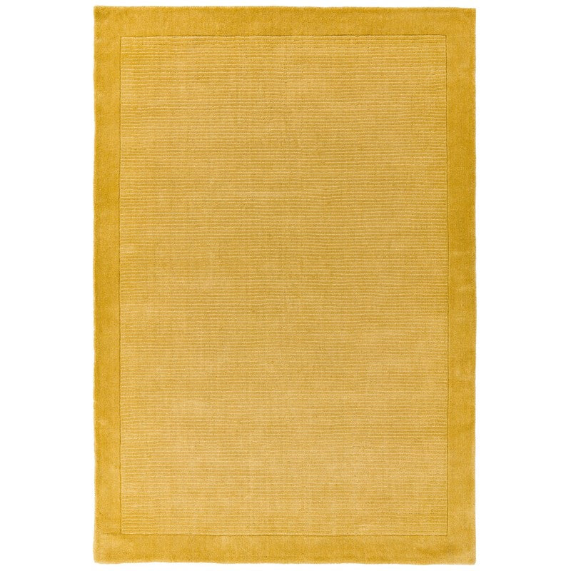 York Plain Wool Ribbed Border Rugs in Mustard Yellow