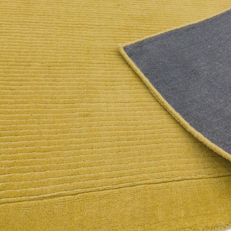 York Plain Wool Ribbed Border Rugs in Mustard Yellow