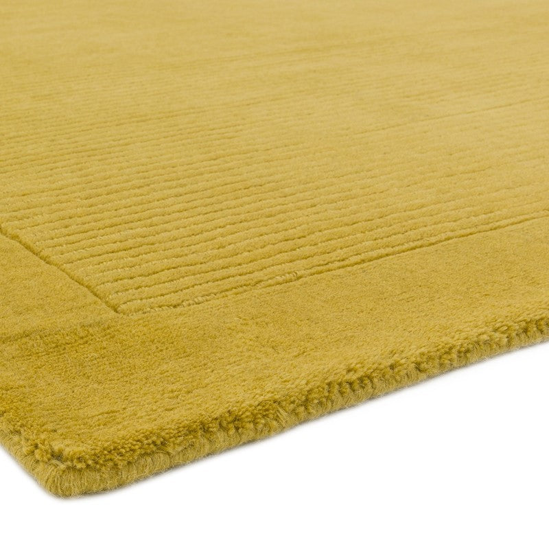 York Plain Wool Ribbed Border Rugs in Mustard Yellow