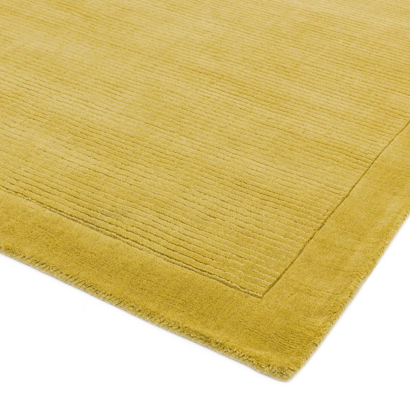 York Plain Wool Ribbed Border Rugs in Mustard Yellow