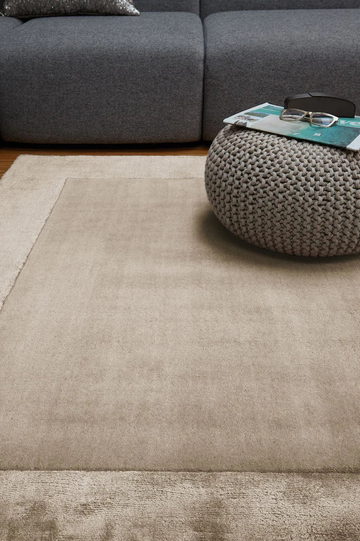 Ascot Sand Hand Woven Wool and Viscose Border Rug
