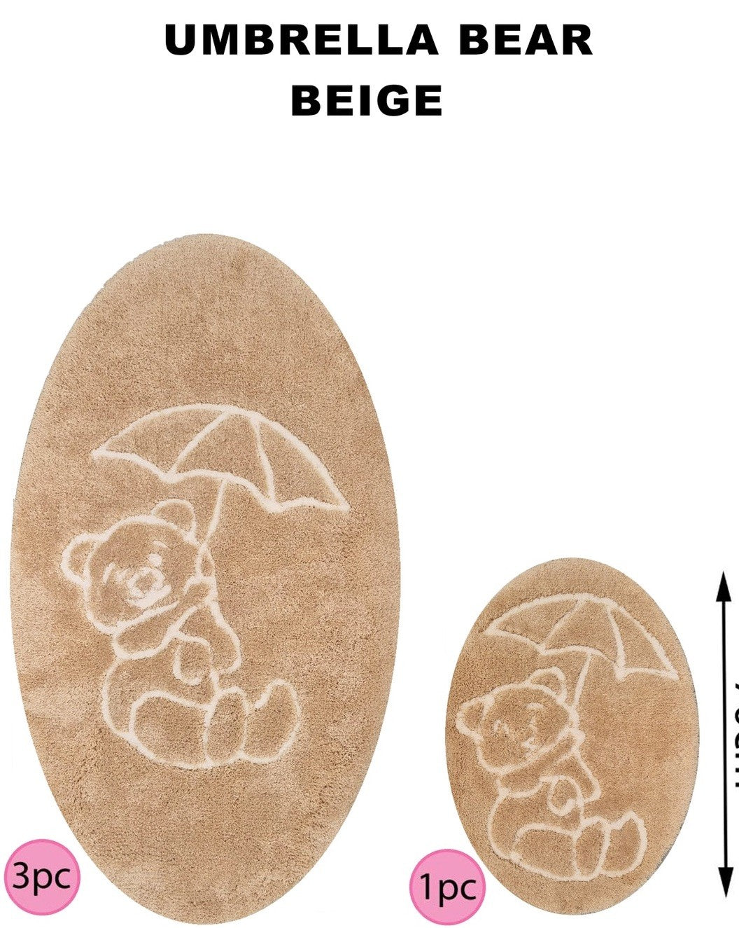 ROMANY German WASHABLE MATS 4pcs SET, Large Beige Bear Umbrella