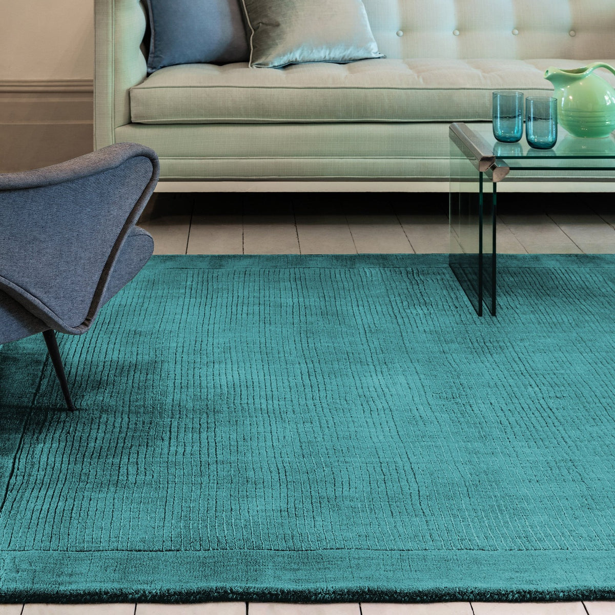 Asiatic York Teal Rug 120 x 170 cm 100% Wool Hand Woven Modern