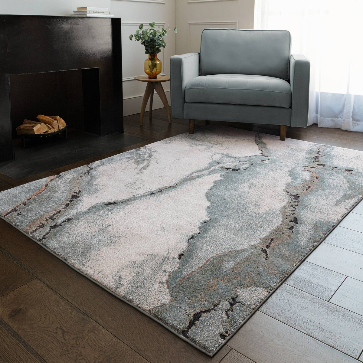 Asiatic Mirage Oasis Blue Rug 160 x 230 cm Soft Deep Pile Machine Woven Modern