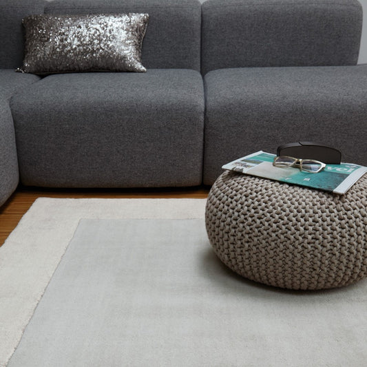 Ascot Silver Hand Woven Wool and Viscose Border Rug