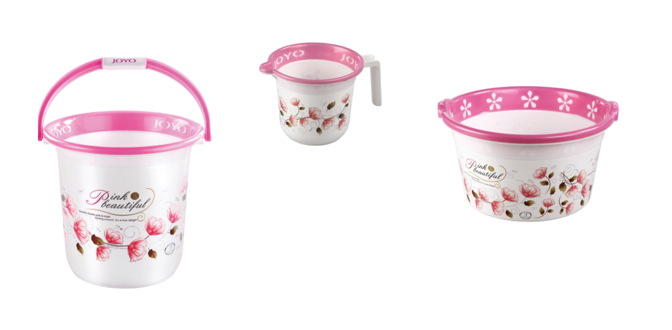 JOYO BETTER HOME SET OF 3 BUCKETS, JUG, TUB PINK