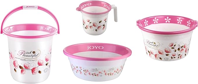 JOYO BETTER HOME SET OF 4 BUCKETS, JUG, TUB, BASIN PINK