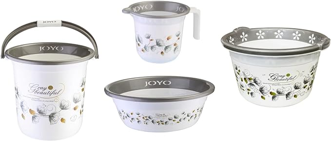 JOYO BETTER HOME SET OF 4 BUCKETS, JUG, TUB, BASIN SILVER