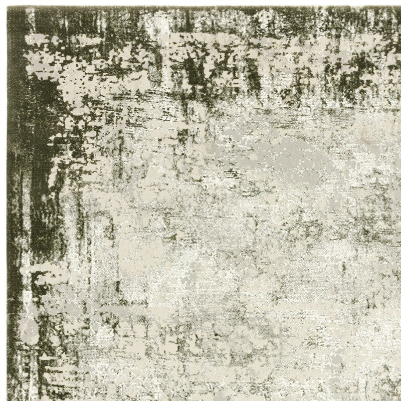 Kuza Border Modern Distressed Rug in Green