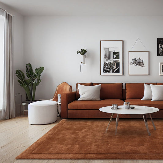 Rise Modern Plain Hand Carved Wool Rugs in Rust Orange